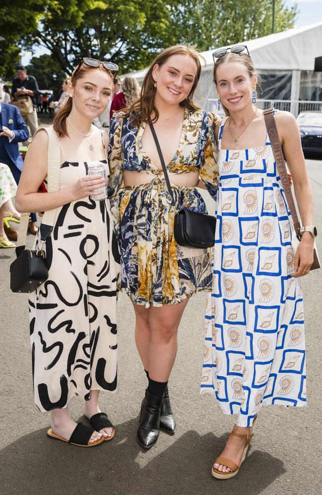 At 2023 Audi Centre Toowoomba Weetwood race day are (from left) Hannah Nelson, Felicity Anderson and Grace Lange. Picture: Kevin Farmer