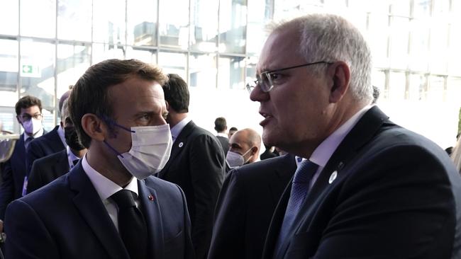 The relationship between France and Australia continues to be strained after the leaders came face-to-face at the G20 in Rome and COP26 in Glasgow over the weekend. Picture: Adam Taylor