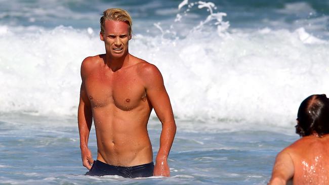 Gold Coast City Lifeguard Nick Malcolm pictured on duty at Mermaid Beach where last week he came to the aid of Prince Christian of Denmark who needed assistance Pic by David Clark