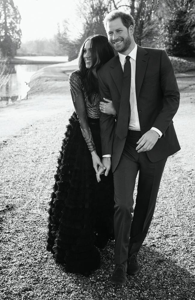 Prince Harry and Meghan Markle pose for one of two official engagement photos at Frogmore House in December, 2017 in Windsor, United Kingdom. Picture: Alexi Lubomirski via Getty