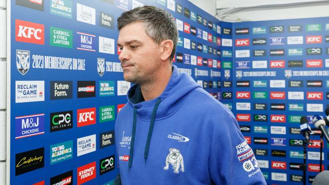 DAILY TELEGRAPH. SPORT. Canterbury-Bankstown Bulldogs coach Cameron Ciraldo fronts the media at Bulldogs HQ after yesterdayÃs news that a player had walked out over a punishment during trining. 30/08/2023. Pic by Max Mason-Hubers