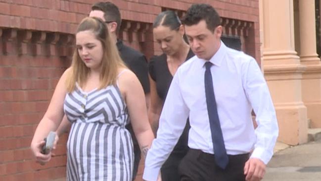 Joshua Aaron Byrne (right), with family, walking to Wagga Courthouse on February 7. Picture: Supplied by Rory Dudley/9 News Riverina