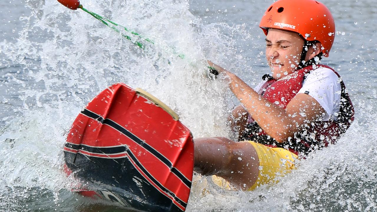 Kaden Willersdorf makes a splash at the WakeHouse Cable Park. Picture: Tony Martin