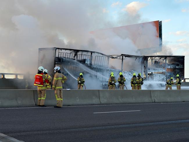 Emergency services worked to contain the blaze. Picture: Russell Colvin