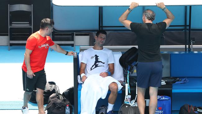 Serbia's Novak Djokovic takes part in a training session in Melbourne