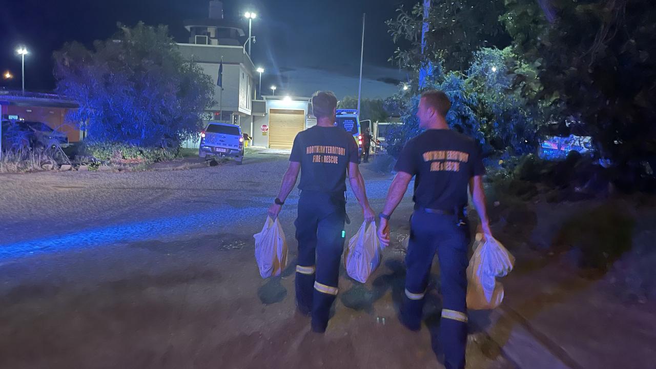 NT Police, firefighters and paramedics at Don Dale Detention Centre on Wednesday, April 3. Picture: Zizi Averill