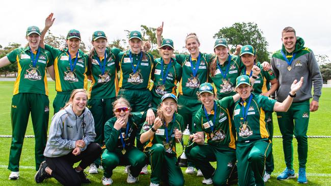 New Town celebrates its CTPL women's T20 premiership. Picture: Solstice Digital