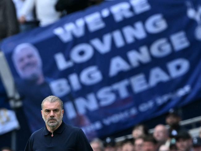 Tottenham fans show their love for Ange Postecoglou. Picture: AFP
