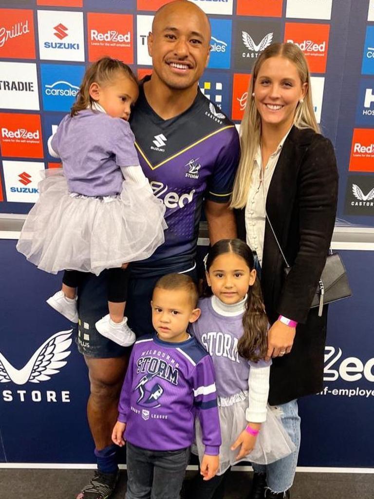 Felise and Bek Kaufusi with their children after finishing with the Melbourne Storm. Photo: Instagram