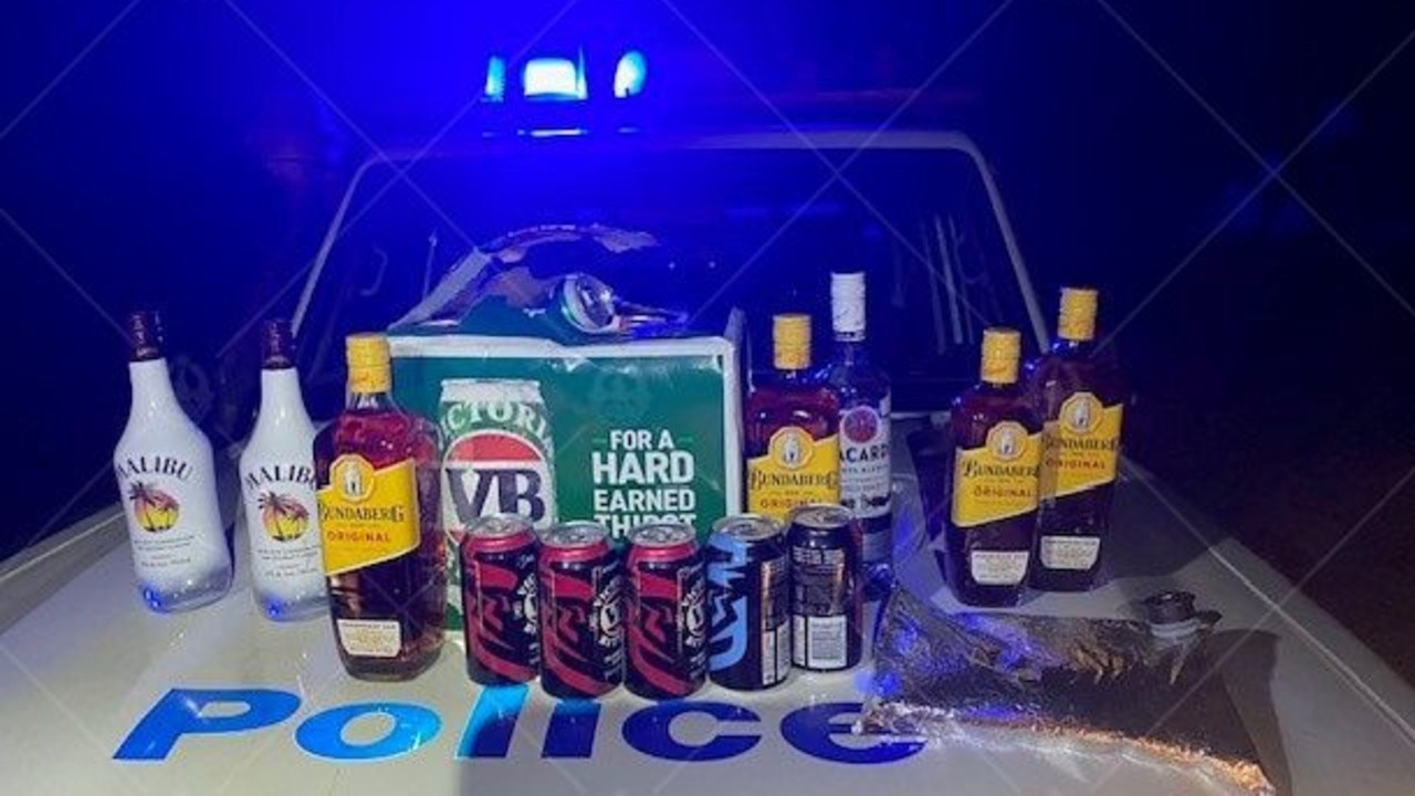 NT Police have seized more than 200 litres of alcohol as part of a series of crackdowns on illicit supply in remote communities. Pictured here is the grog captured in Daly River. Picture: NT Police