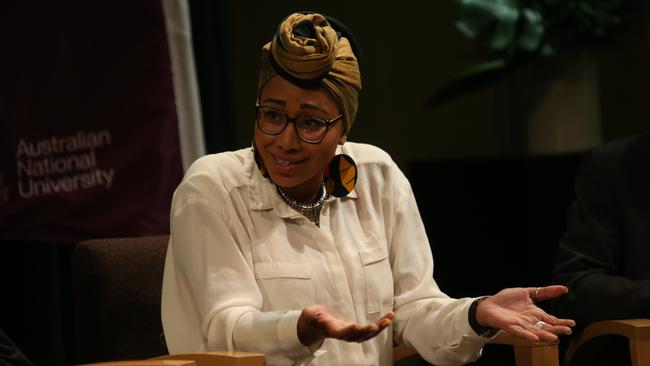 Yassmin Abdel-Magied speaking at ANU event at the National Library in Canberra. Picture Kym Smith