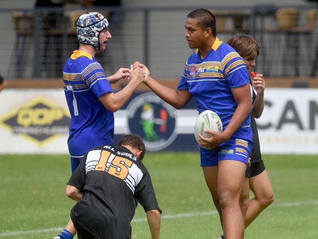 Northern Schoolboys Under-18s trials at Brothers Rugby League Club in Townsville. Townsville combined team number 10 scores try. Anthony Vaicata. Picture: Evan Morgan