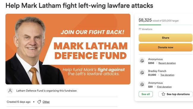 The GoFundMe will go towards a defamation suit launched against Mark Latham by independent MP Alex Greenwich. Picture: GoFundMe