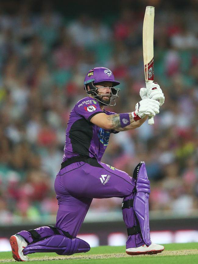 Hurricanes' Matthew Wade smashes a boundary during BBL match between the Sydney Sixers and Hobart Hurricanes at the SCG. Picture: Phil Hillyard