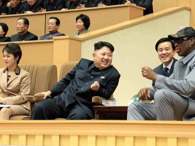 Kim pictured with his wife and former US basketball star Dennis Rodman in 2014. Picture: AFP