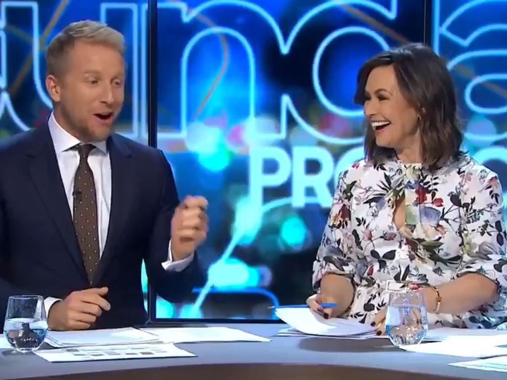 Wilkinson couldn’t resist making a cheeky joke at her ex-co host’s expense. Picture: The Sunday Project/Channel 10