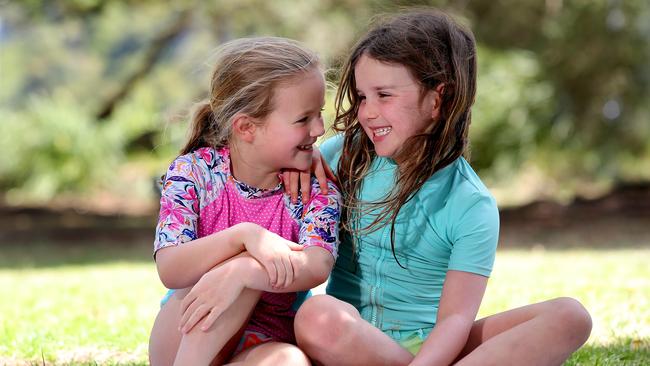Friends Eleanor Hughes (left) and Polly Huxley, both seven, have formed their buddy bubble, but some children are struggling. Picture: Toby Zerna
