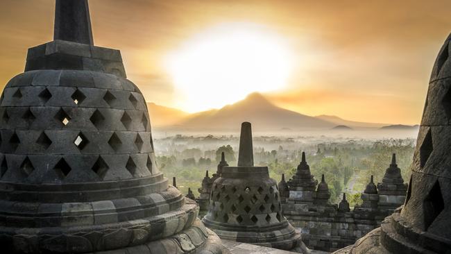 Sunrise at Borobudur temple on Java island, Indonesia.