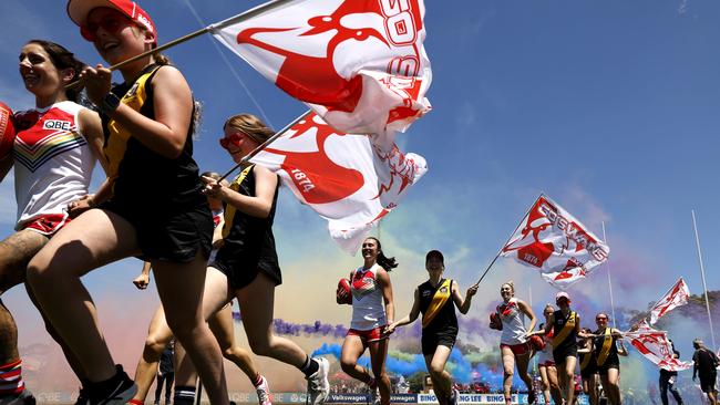 Swans fans had to patiently wait for their chance to support their women’s side. Picture: Phil Hillyard