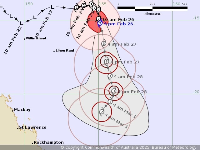 Tropical cyclone Alfred is likely to intensify into a category three system on Wednesday night. Picture: BOM