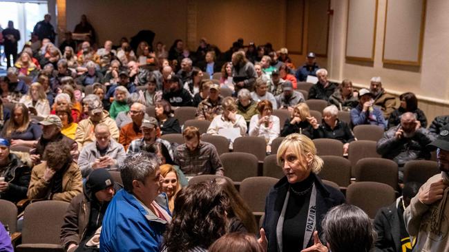 Environmental activist Erin Brockovich meets concerned residents at a town-hall meeting on February 24. Picture: Michael Swensen / Getty Images North America / AFP