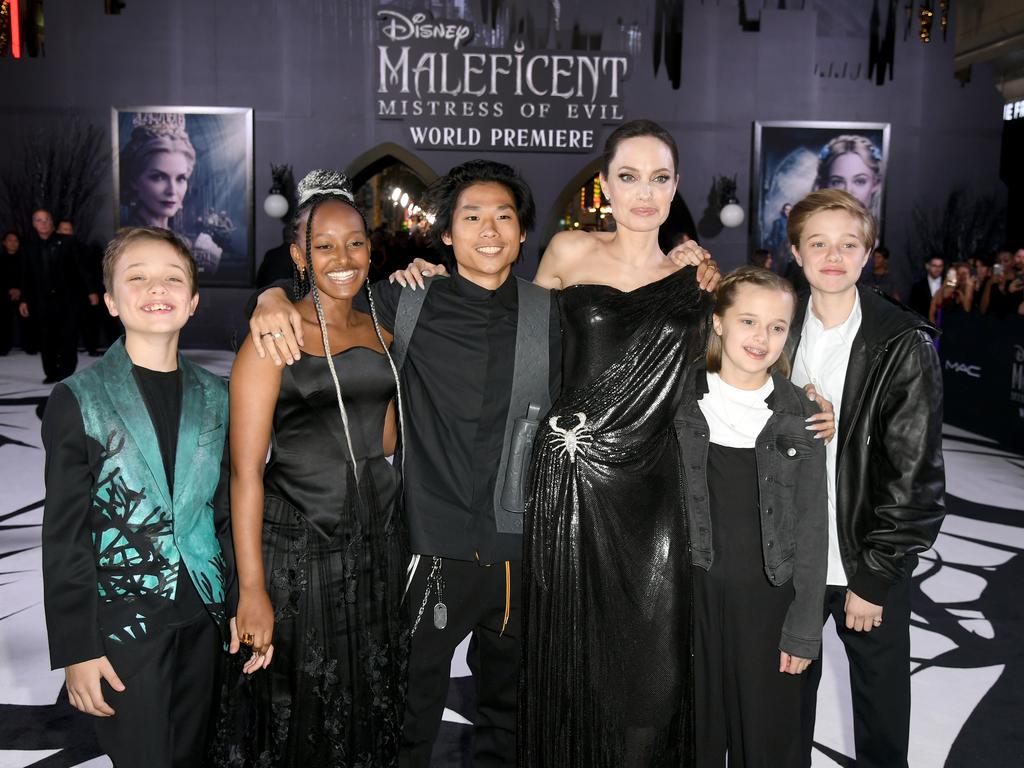 The actress with five of her six children: Knox, Zahara, Pax, Vivienne and Shiloh in 2019. Picture: Kevin Winter/Getty Images