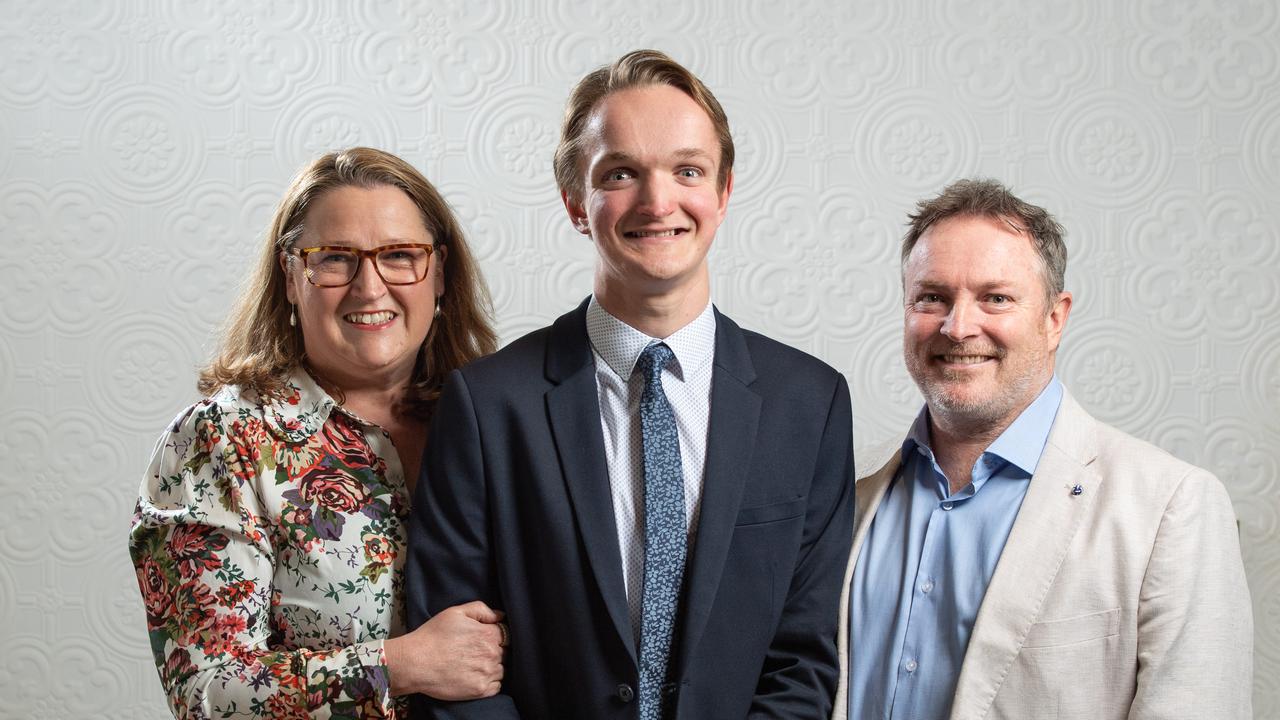 Simone, Cooper and Mick Sunderland at the Nelson Park school graduation 2022. Picture: Brad Fleet