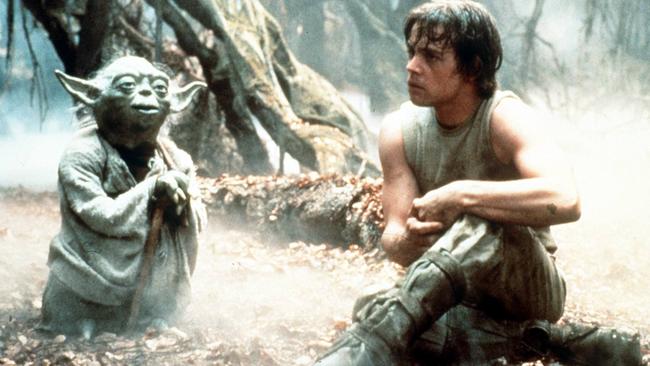 film scene 'STAR WARS' movies actor Mark Hamill as Luke Skywalker with Yoda 'Return of the Jedi' characters Actor Mark Hamill as Luke Skywalker with Yoda in