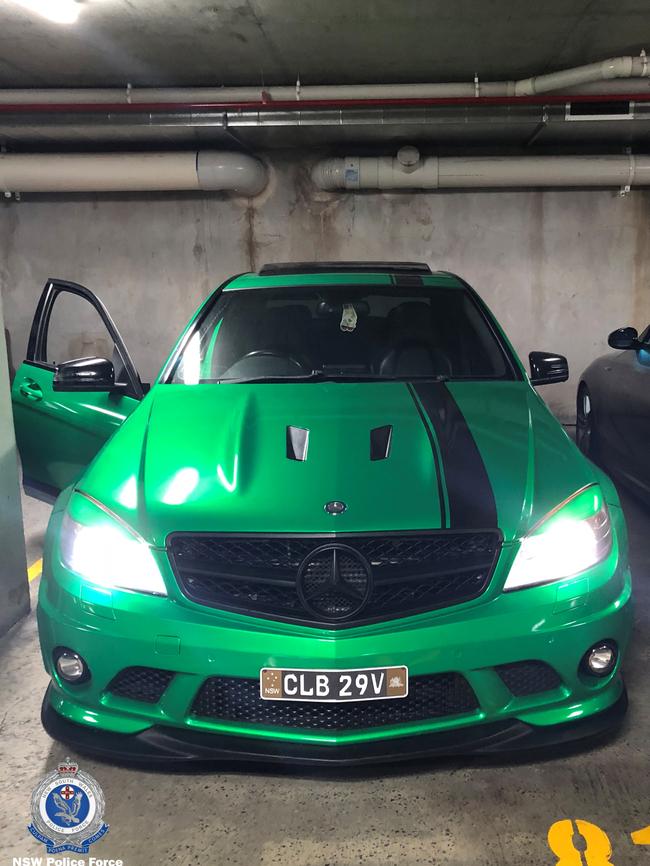 The Mercedes, with NSW number plates CLB29V, was parked underground in Zetland.