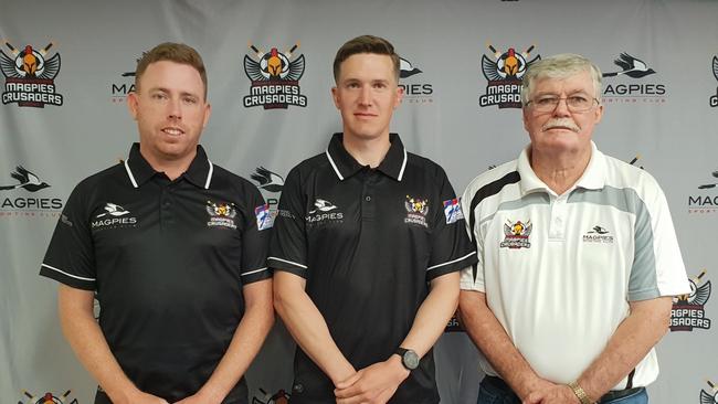 Magpies Crusaders technical director Anthony Alexander, new coach Thomas Ballantyne and committee member Barry Jansen.