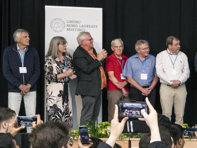 Nobel laureates, including Australia’s Brian Schmidt (third from left), after signing the 2024 Mainau Declaration. Picture: Christian Flemming