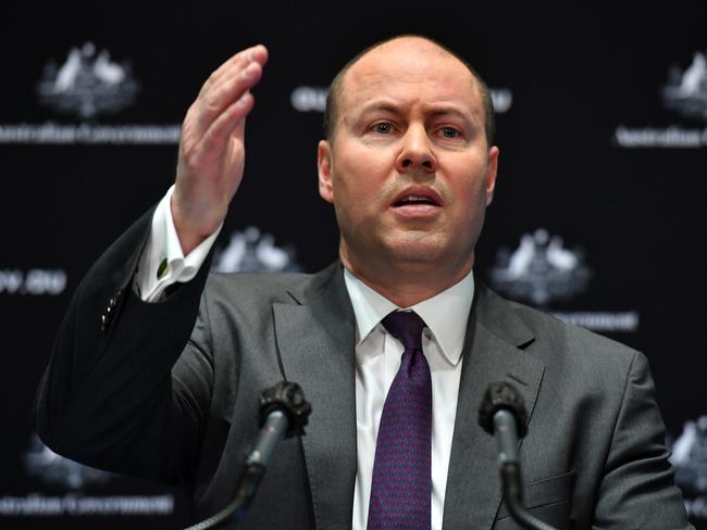 CANBERRA, AUSTRALIA - JULY 23: Treasurer Josh Frydenberg during a press conference in the Main Committee Room at Parliament House on July 23, 2020 in Canberra, Australia. The Federal government has announced an extension to the wage subsidy JobKeeper scheme until the end of March 2021 as the COVID-19 crisis continues to impact Australia's economy. The JobKeeper scheme had been legislated to end in September 2020. The JobSeeker unemployment benefit will also be extended, however payments and eligibility criteria for both programs will be revised from October. (Photo by Sam Mooy/Getty Images)