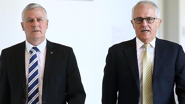 The new government leadership team of Michael McCormack and Malcolm Turnbull. Picture: Kym Smith