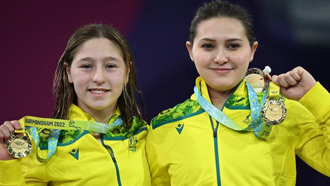 Melissa Wu won gold with Charli Petrov in the women’s synchronised 10m platform diving final and was named Australia’s flag-bearer for the closing ceremony. Picture: AFP