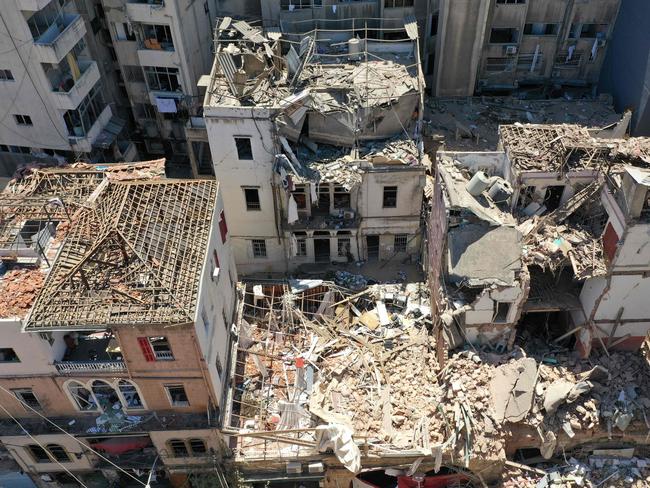 Damaged buildings in Beirut's neighbourhood of Gemayzeh. Picture: AFP