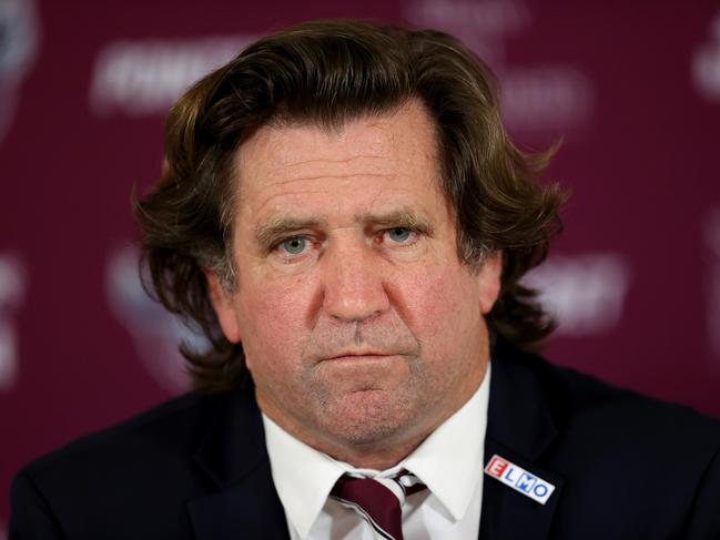 SYDNEY, AUSTRALIA - SEPTEMBER 02: Sea Eagles coach, Des Hasler speaks to the media following the round 25 NRL match between the Canterbury Bulldogs and the Manly Sea Eagles at Accor Stadium, on September 02, 2022, in Sydney, Australia. (Photo by Brendon Thorne/Getty Images)