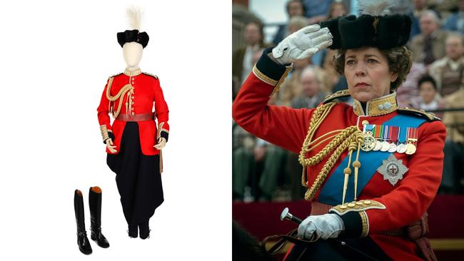 Olivia Colman (as The Queen): a Replica of the Trooping the Colour State Red Military Costume. Picture: Bonhams/Netflix