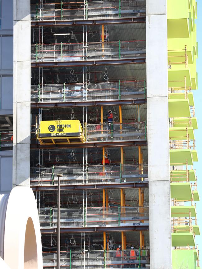 Workers have installed steel props up the building to ensure its integrity. Picture: Tait Schmaal