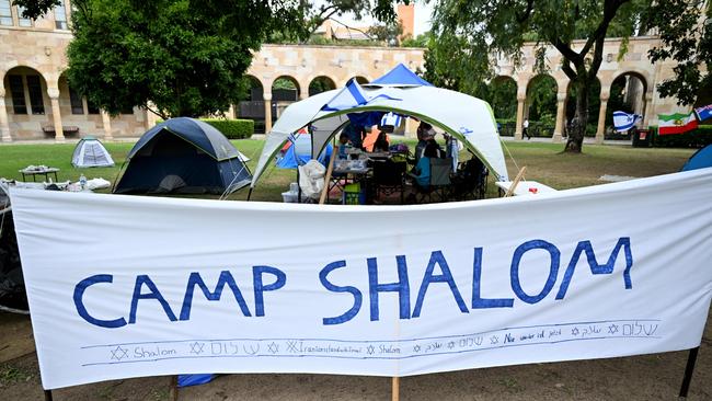 A pro-Israel protest camp at the University of Queensland in Brisbane. Picture: Dan Peled / NCA NewsWire