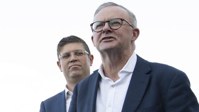 Prime Minister Anthony Albanese in Eastwood today with the Member-elect for Bennelong, Jerome Laxale. Picture: NewsWire/Monique Harmer