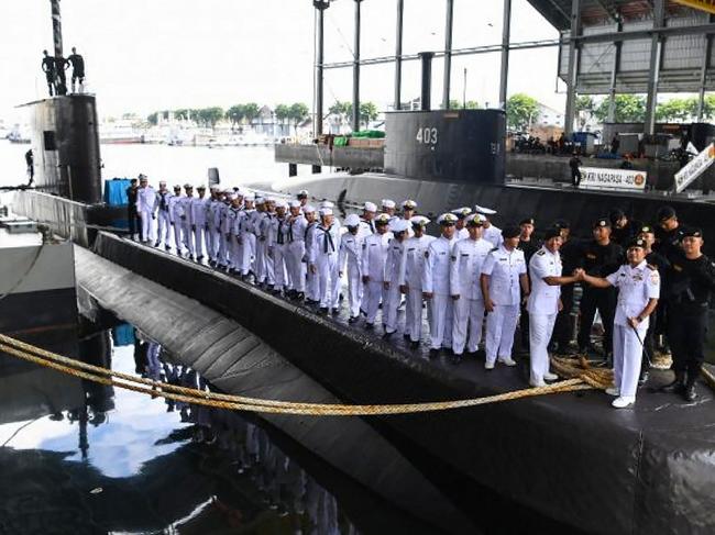 An image released by the Indonesia military of the Cakra class submarine KRI Nanggala. a. Indonesian navy ships are are searching a patch of ocean off Bali for the missing vessel. Picture: AFP