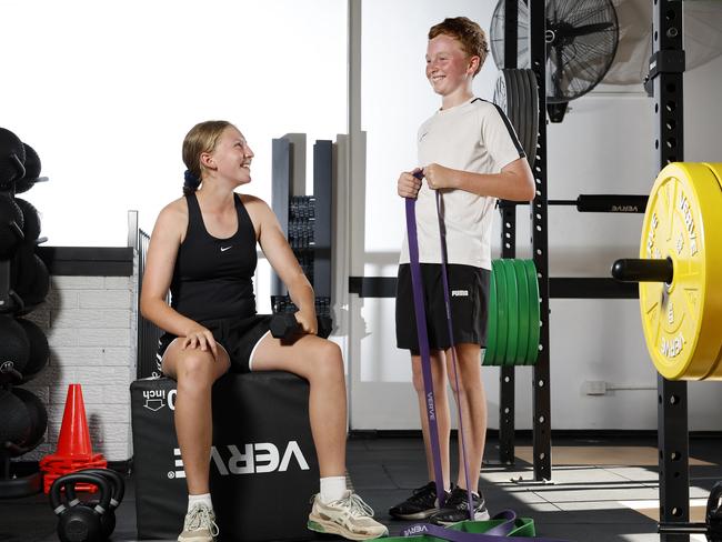 NSW NETWORK DECEMBER 12, 2023, PLEASE CONTACT PIC EDITOR KRISTI MILLER BEFORE PUBLISHING, EMBARGOED FOR THE HEALTH OF THE NATION FEATURE. Daisy White, 13 and Tyler Smith, 13 go to the gym and benefit from regular exercise. Pictured after a workout at their gym in in Gymea. Picture: Jonathan Ng