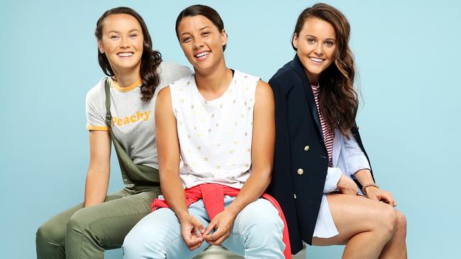 Matildas Caitlin Foord, Sam Kerr and Hayley Raso in a shoot for Westfield.