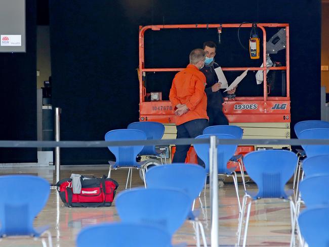 Qudos Bank Arena at Homebush is being set up as the mass vaccination hub for Year 12 students. Picture: Toby Zerna