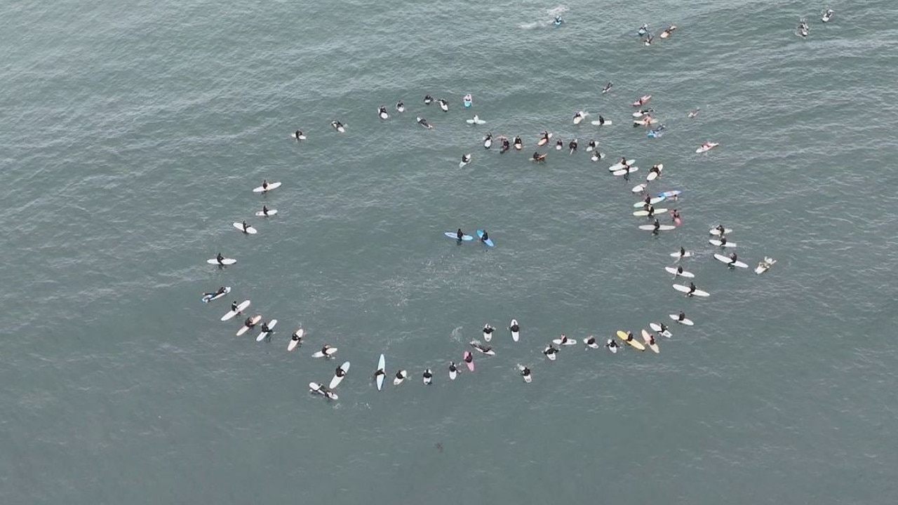 A paddle-out was organised for the Perth brothers allegedly murdered in Baja California. Picture: Nine