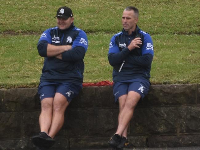 Canterbury Bulldogs coaches Mark O'Meley (left) and Steve Turner. Picture: Sean Teuma