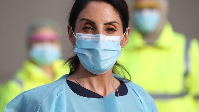 NSW Health have established a Covid-19 pop-up testing clinic at the carpark of Bankstown Central shopping centre. Pictured is Nurse Souraya Farah. Picture: David Swift