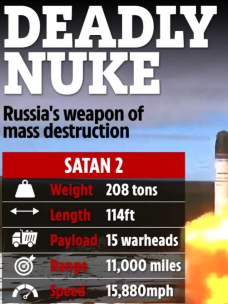 The deadly projectile can fly over 11,000 miles and carry 15 warheads. Picture: The Sun