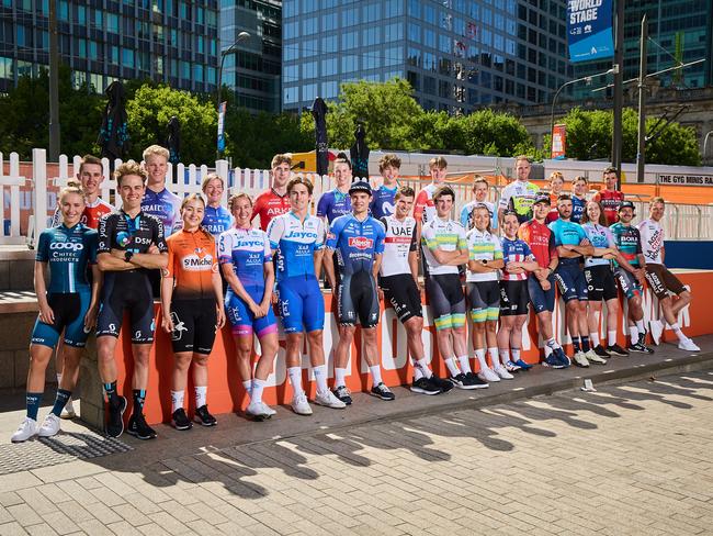 Riders representing all teams competing in the Tour Down Under at the TDU Village in Adelaide, Thursday, Jan. 12, 2023. Picture: Matt Loxton