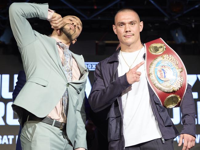 Thurman and Tszyu go face-to-face for the first time in Las Vegas. Picture: Supplied